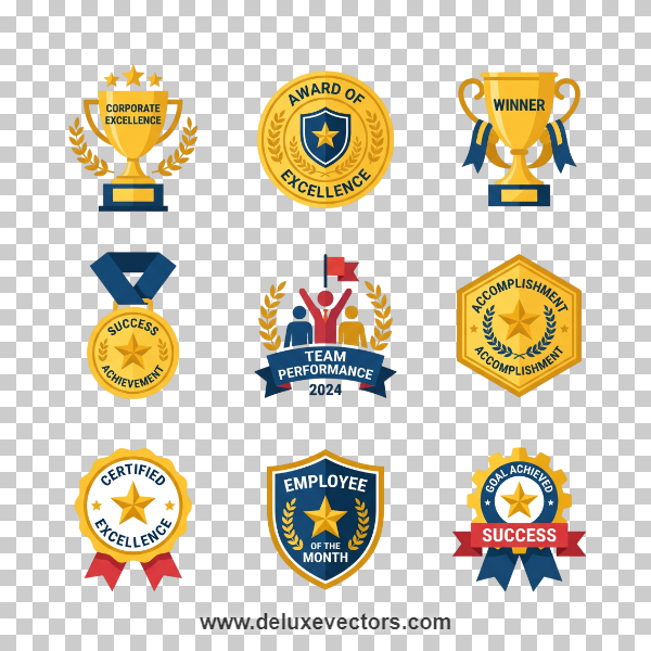 Golden Award Set Badges & Trophies Vector Icons