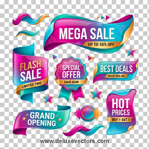 Vibrant Colorful Promotion Ribbons Banners Free PNG