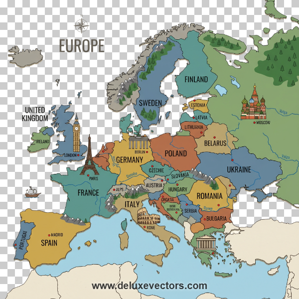 Europe-Map-with-Spain-Regions-Vector-