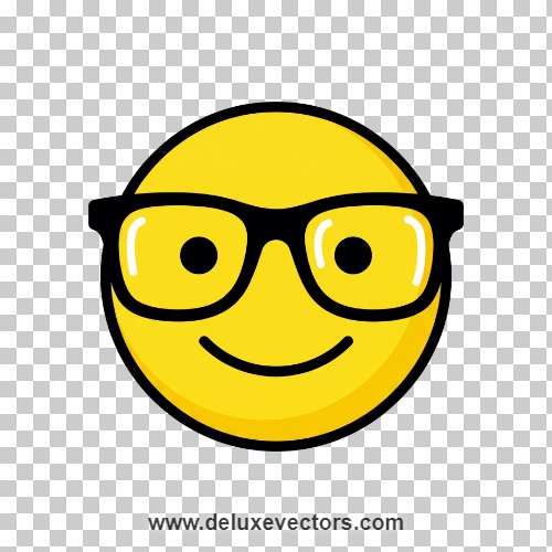 Cute Yellow Nerd Smiley Face with Glasses Vector PNG