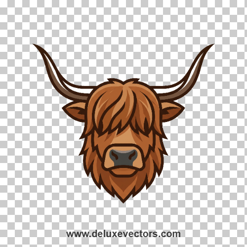 Scottish Highlander Cow Head PNG | Minimalist Vector Clipart