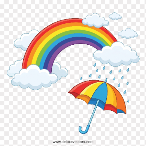 2D Rainbow Clouds and Umbrella Monsoon Clipart