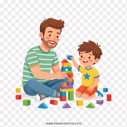Father and Son Building Blocks Clipart Png