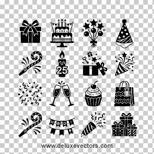 Minimalist Black Birthday Icon Set Vector Free Download