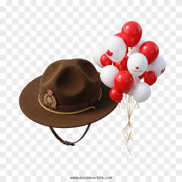 Canadian Mountie Hat with Red White Balloons Layout