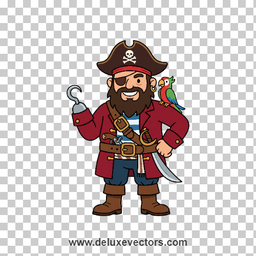 Cartoon Pirate Captain Character Vector Mascot Png