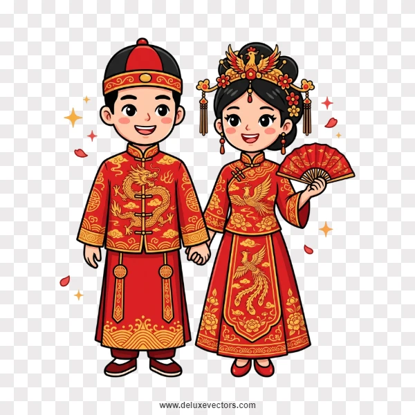 Chinese Wedding People Vector Character Clipart