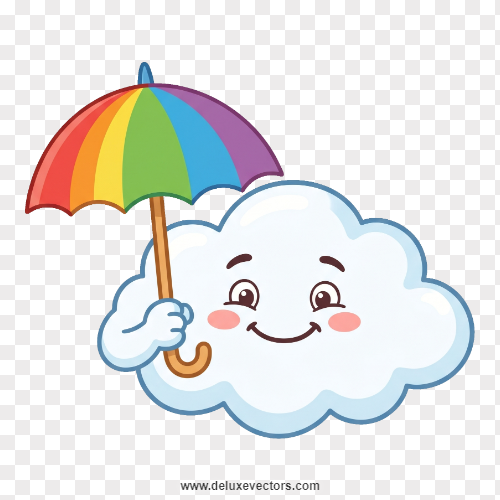 Cloud Holding Umbrella Cute Cartoon Logo