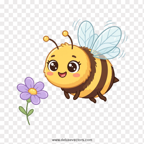 Cute Baby Bee Flower Cartoon Clipart