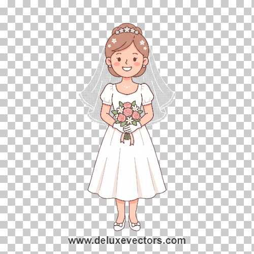 Cute Cartoon Bride Wedding Dress Illustration