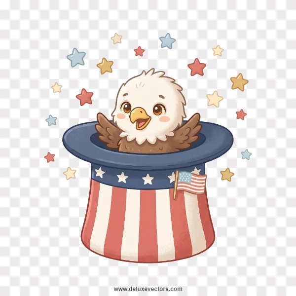 Cute Eagle Hatched in Uncle Sam Top Hat Mascot