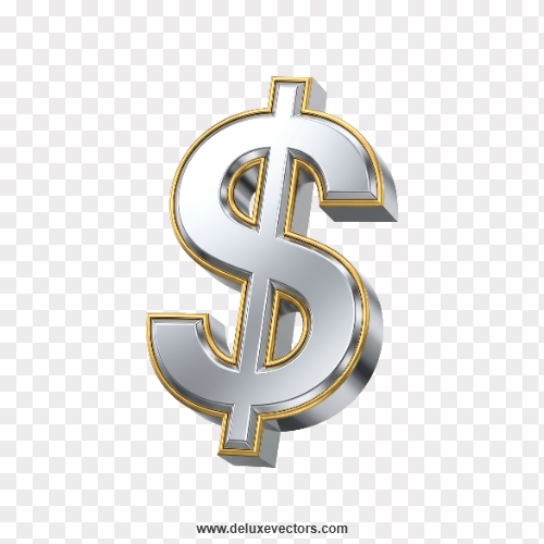 3D Dollar Sign PNG Element | Metallic Silver Currency Symbol Render