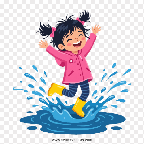 Girl Jumping on Water Cartoon Clipart