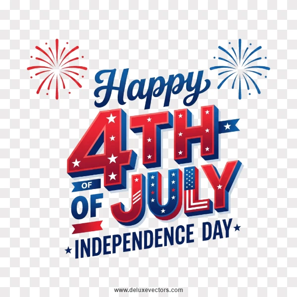 Happy 4th of July Particles Typography Emblem Free Png
