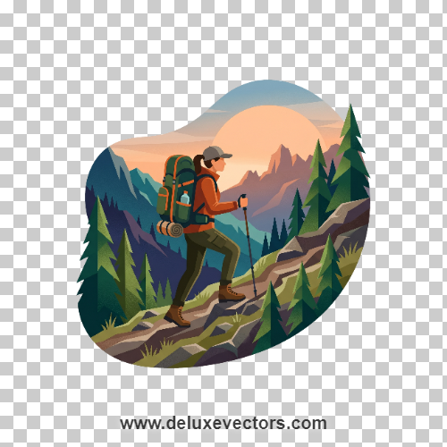 Mountain Hiking Adventure Trekking Vector Graphic