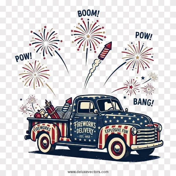 Patriotic Firework Truck Clipart Vector Graphic
