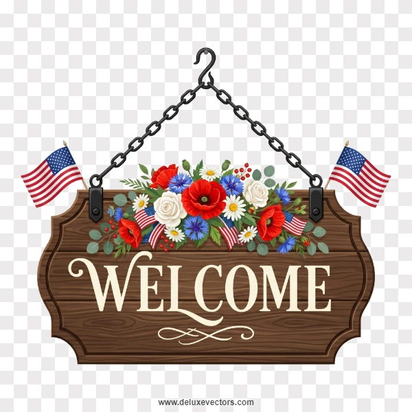 Patriotic Welcome Sign Wooden Plaque Vector