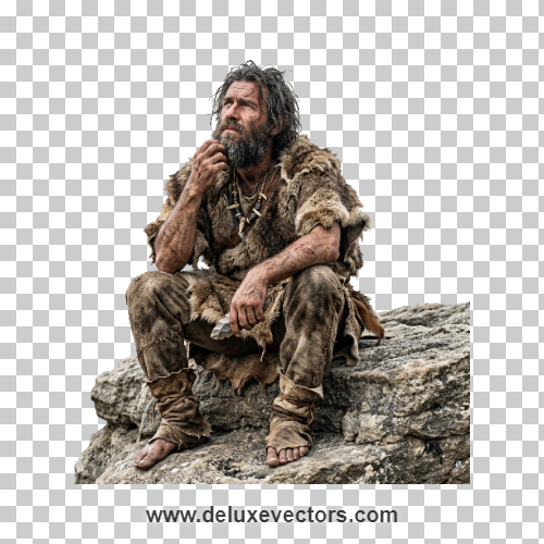 Pensive Prehistoric Thinking Caveman Photograph Png