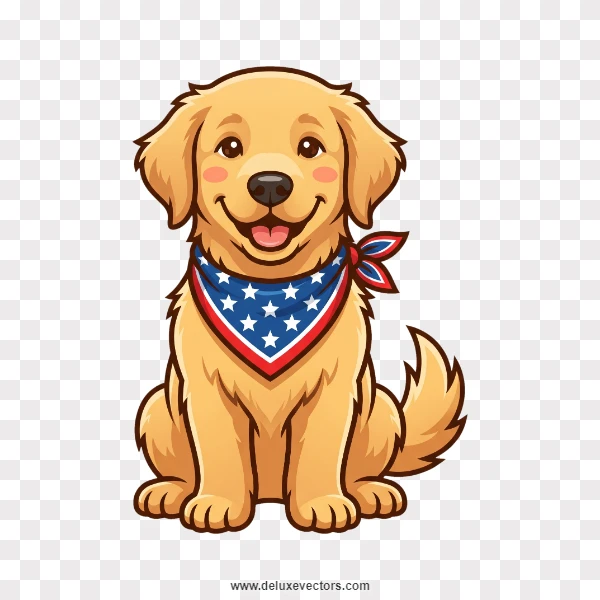 Playful Golden Retriever with Patriotic Bandana Clipart