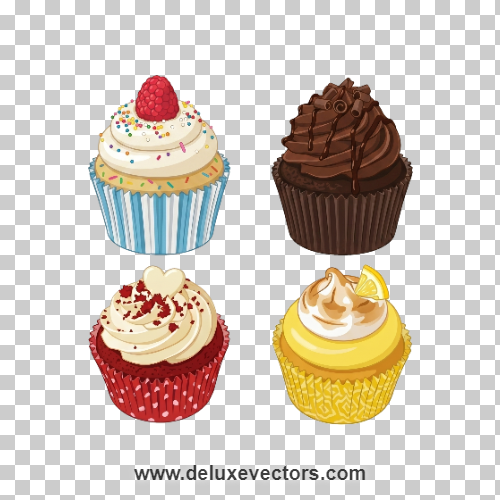 Sweet Yummy Colorful Cupcakes Vector Collection Png