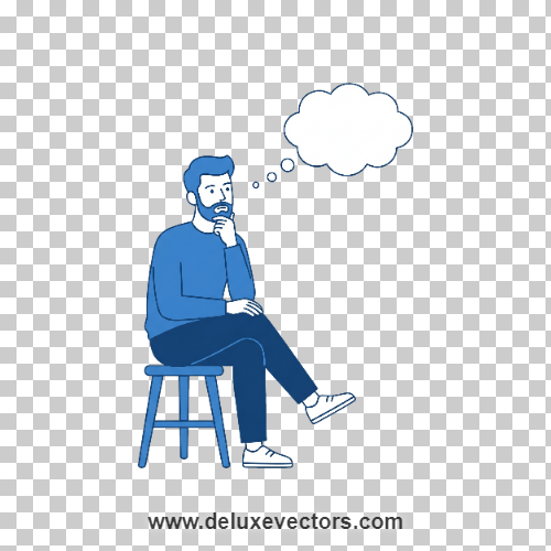 Pensive Thinking Man Character Vector Illustration Png