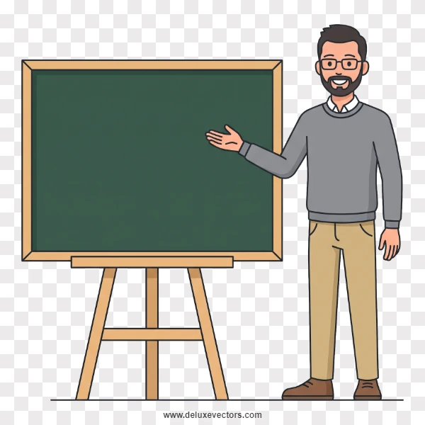 Male Teacher Pointing on Green School Blackboard Clipart
