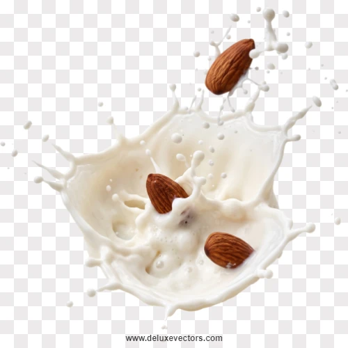 Almonds Dropping into Milk Splash Png