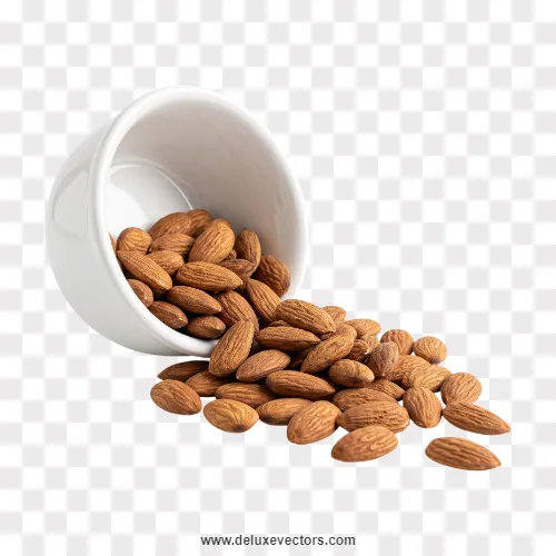 Almonds Spilling from White Bowl Png