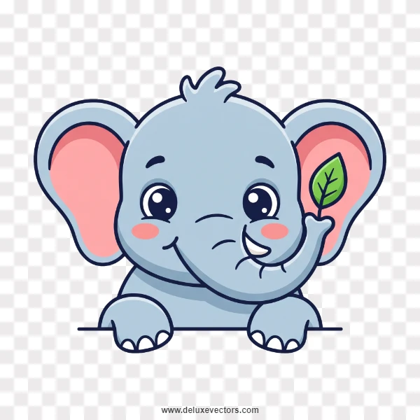 Cute Baby Elephant Peeking Cartoon Illustration Png