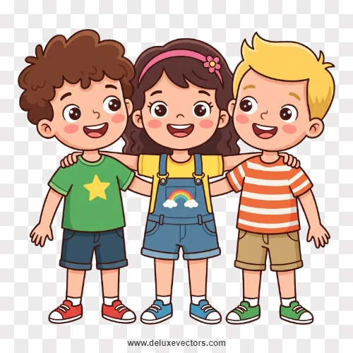 Cute Cartoon Kids Hugging Happy Friends Illustration