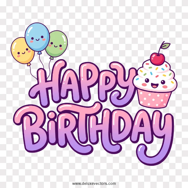 Cute Cupcake Balloon Birthday Clipart PNG