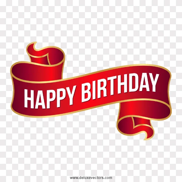 Elegant Red Happy Birthday Ribbon PNG Banner