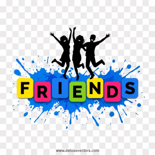 Friends Colorful Text with Dancing Silhouettes Splash Graphic