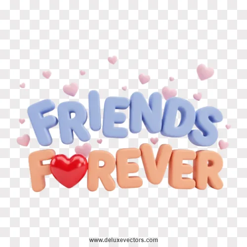 Friends Forever 3D Text with Red Heart Bubble Lettering