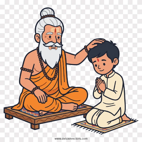 Cartoon Guru Blessing Young Disciple Vector Illustration