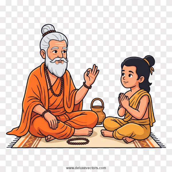 Spiritual Guru Teaching Young Disciple Cartoon Illustration