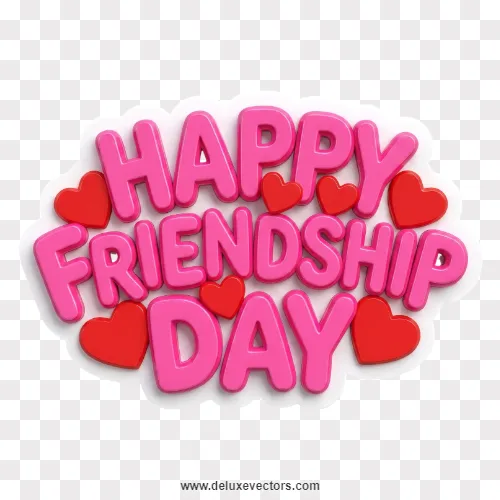 Happy Friendship Day 3D Pink Text with Hearts Frame