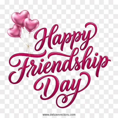 Happy Friendship Day Cursive Text with Pink Heart Balloons