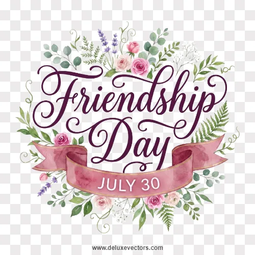 Happy Friendship Day July 30 Floral Wreath Calligraphy