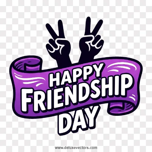 Happy Friendship Day Peace Sign Purple Ribbon Banner