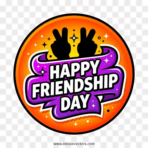 Happy Friendship Day Retro Circle Badge with Peace Hands