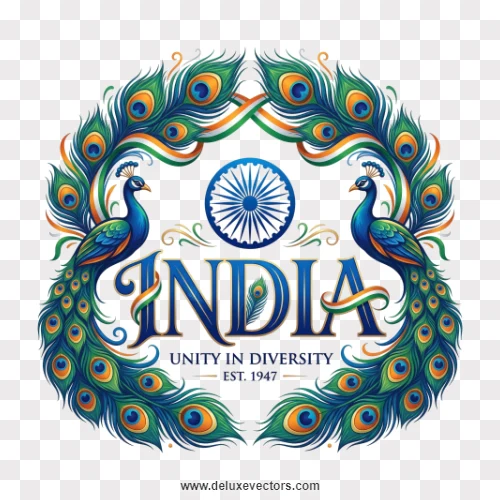 India Typography Peacock Feather Emblem Logo