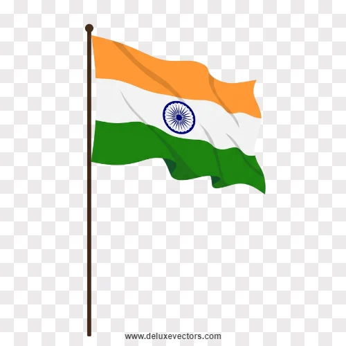 Indian Flag Fluttering on Pole Isolated Asset