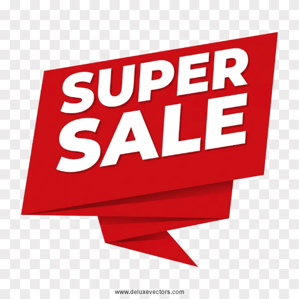 Red Origami Style Super Sale Ribbon Banner Png