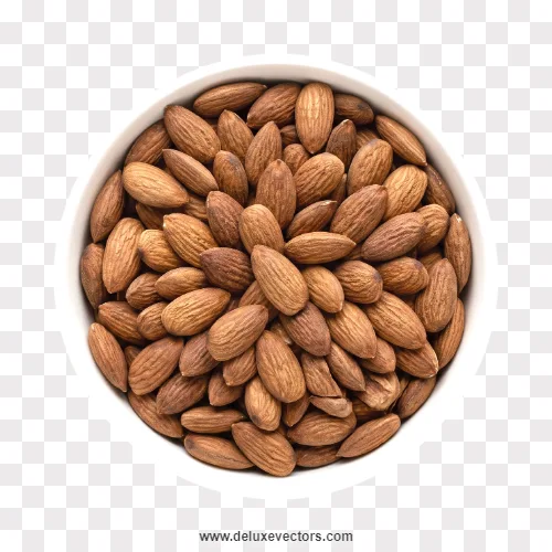 Overhead Almonds in White Bowl Png