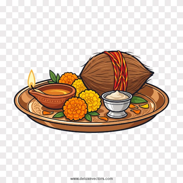 Traditional Hindu Pooja Thali Offering Plate Vector