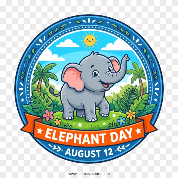 World Elephant Day August 12 Cartoon Badge Logo Png
