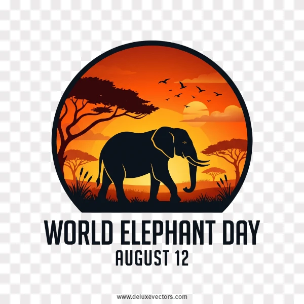 World Elephant Day Sunset Savannah Silhouette Badge