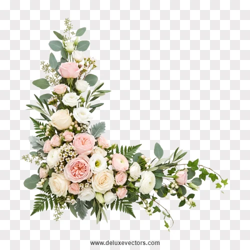 Blush Pink Rose Floral Corner Frame PNG