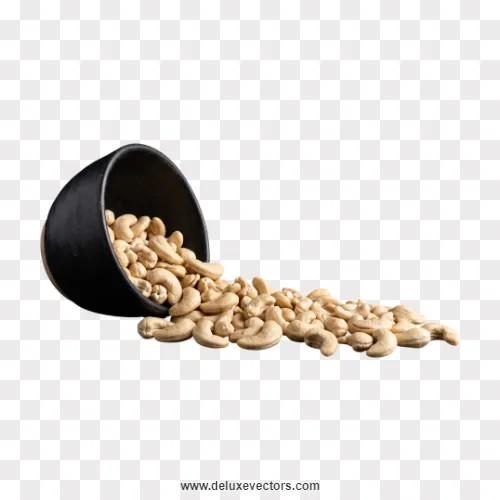 Cashew Nuts Spilling from Black Bowl-png
